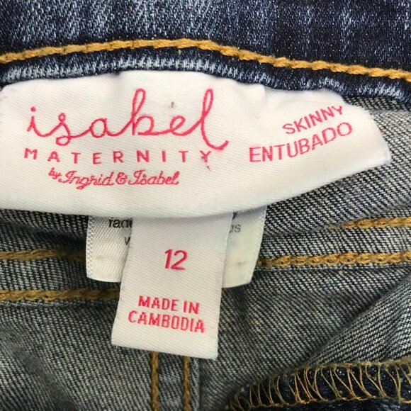 Isabel Maternity 12 Skinny Distressed Blue Jeans Distressed Cuffed Side Panel - Picture 7 of 12
